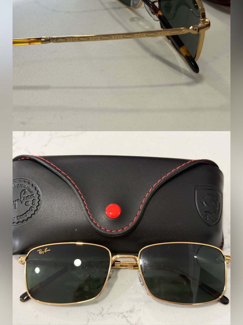 Ray-Ban Gold Frame Sunglasses with Green Lenses and Black Case